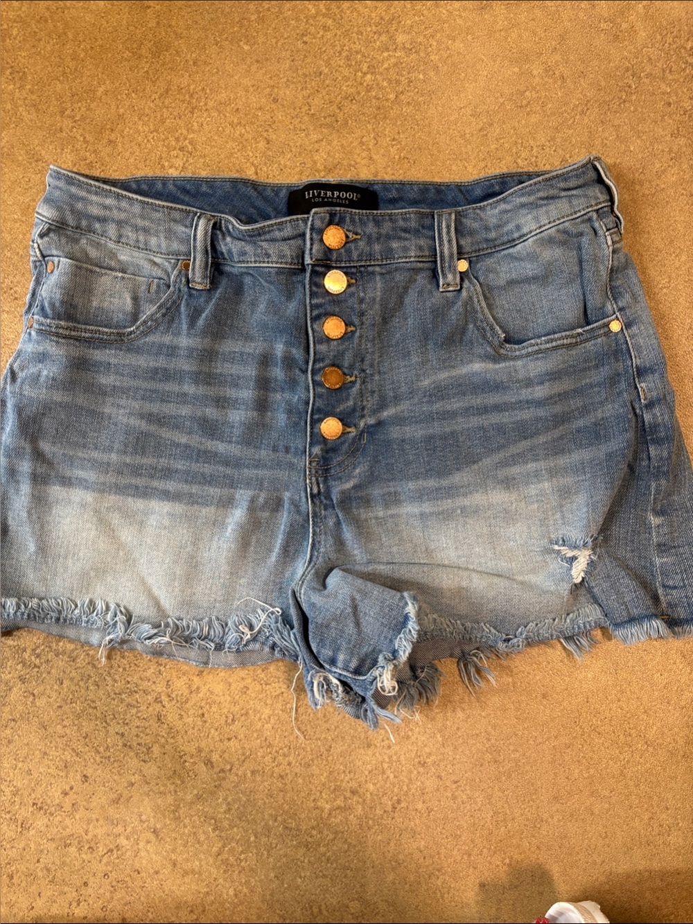 Liverpool Light Blue Frayed Hem Distressed Denim Shorts